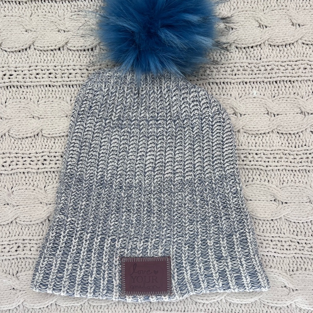 Love Your Melon Blue Knit Beanie with Pom